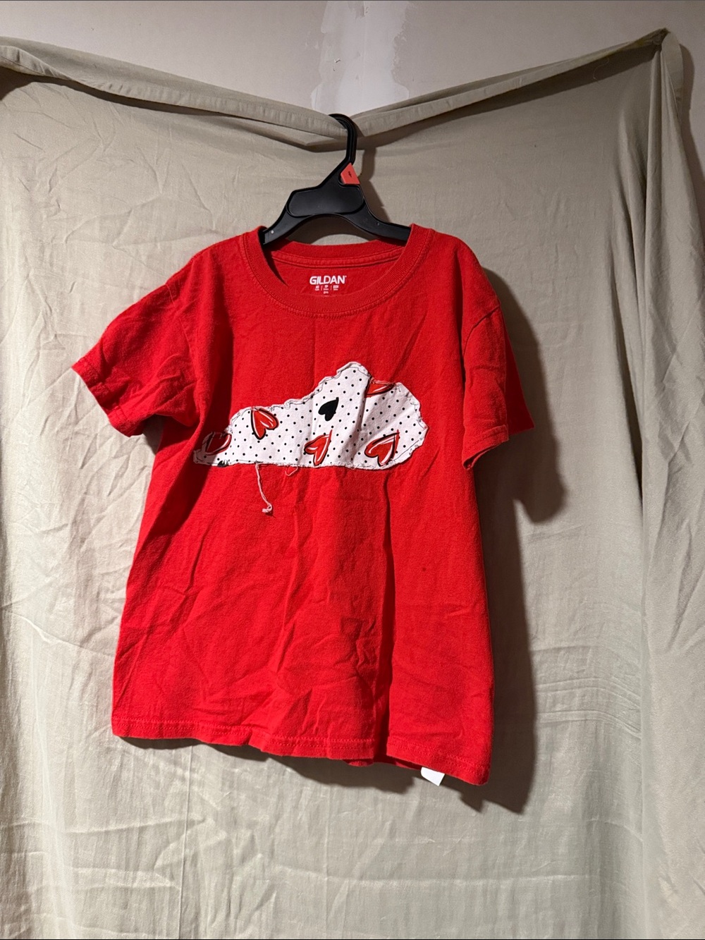 Gildan Red Kids Short Sleeve Tee with Polka Dot Heart Patch